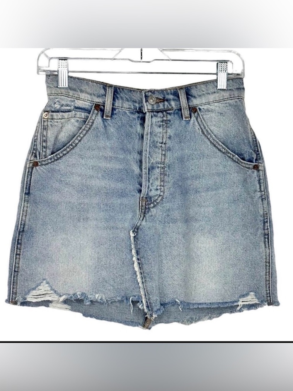 We The Free Brea light wash distressed denim mini skirt 27